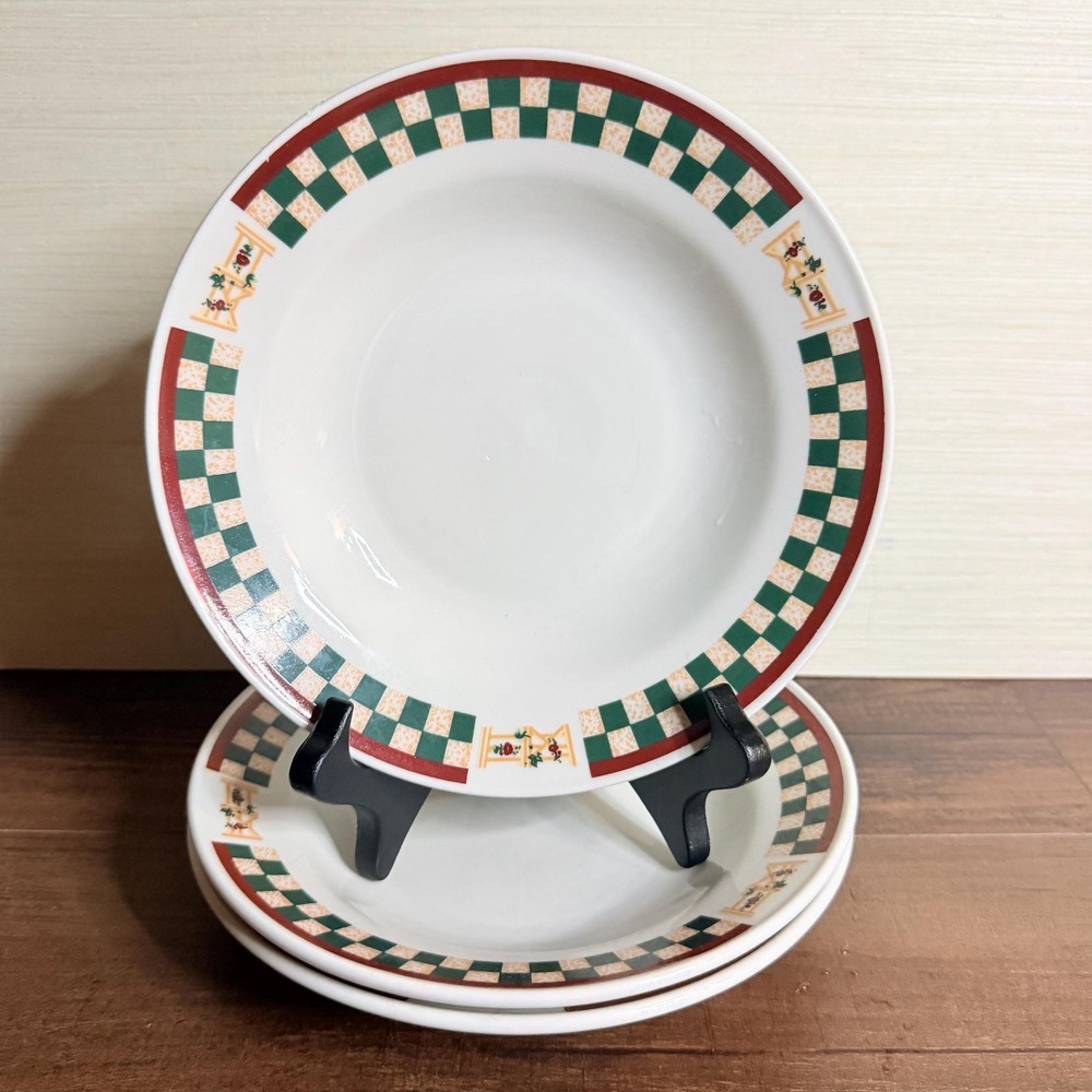 3 VTG 90s Betty Crocker Country Inn Rim Soup Bowls Stoneware Farmhouse Gingham